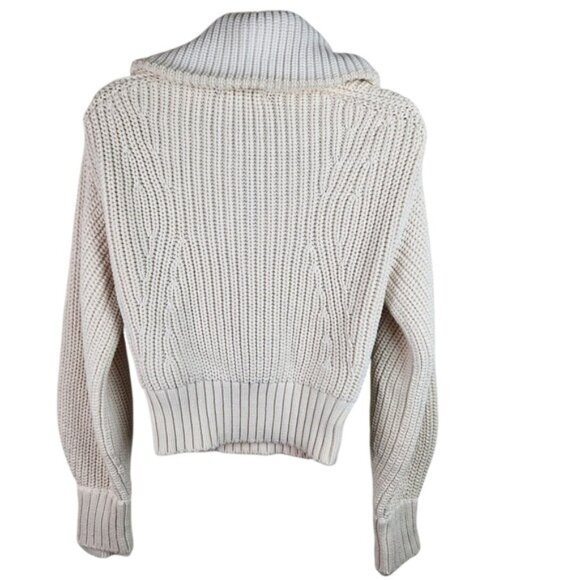 Athleta Cream Knit Half Zip Adler Cropped Pullover Sweater Chunky Collar Size S - Picture 5 of 10